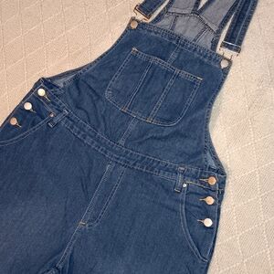 Denim Wide Leg Overalls - Blue